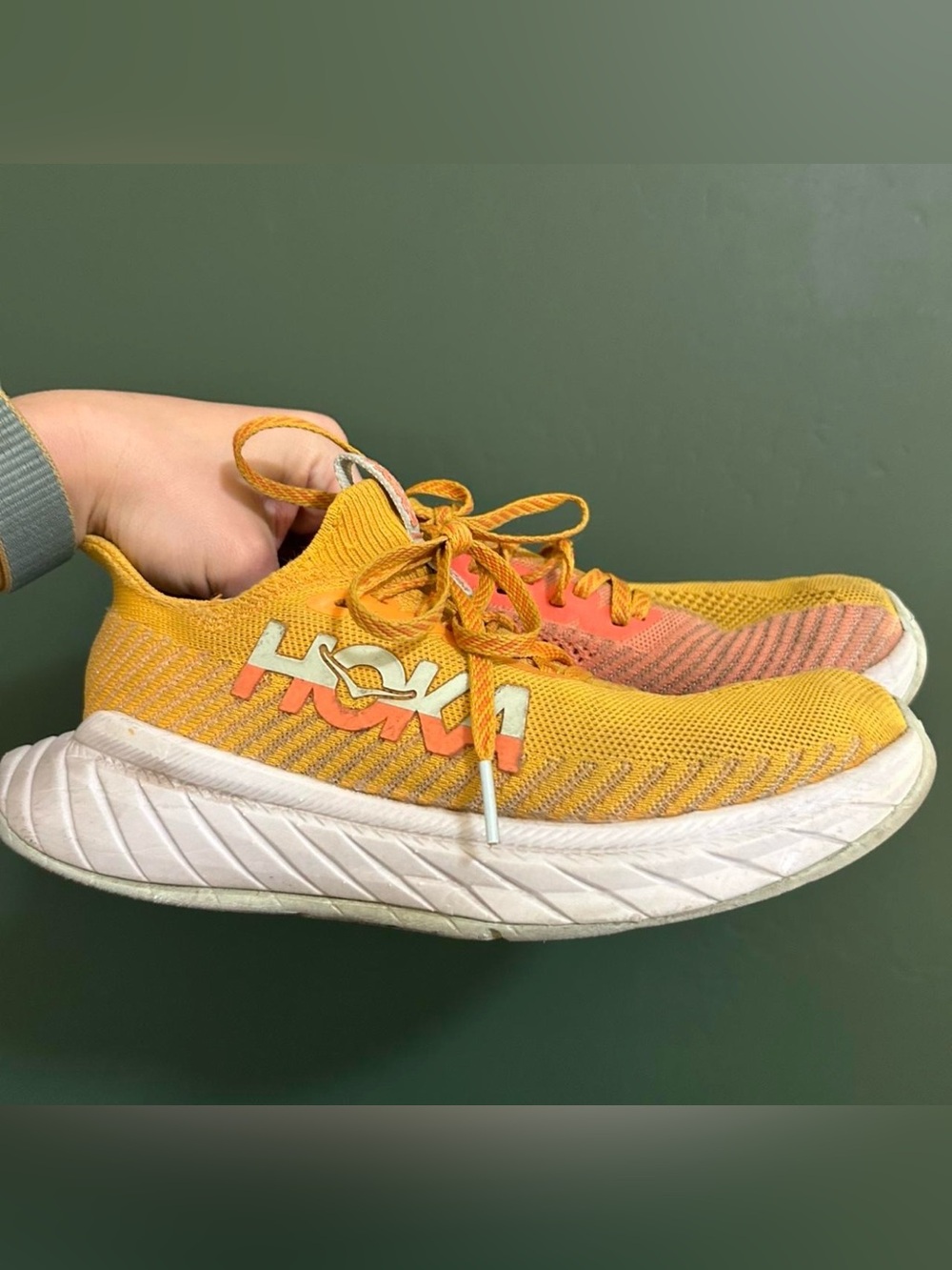 Hoka Yellow with Orange Accent Knit Running Sneakers size 6.5
